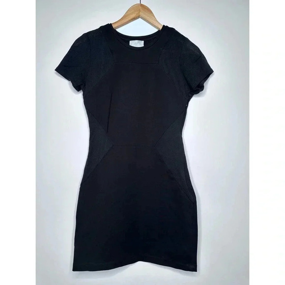 ADDISON Black Mesh Sleeve Ponte’ Bodycon Mini Dress Size XS - Picture 1 of 9